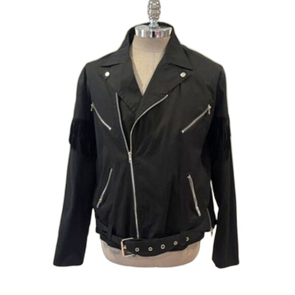 Profound Aesthetic Black Moto Jacket Zippers Fringe Large - Picture 1 of 6